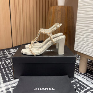 高仿Chanel*25C系列G46109C小羊皮高踭涼鞋白色8.8CM免檢版