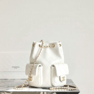 高仿Chanel*25C系列AS5305小羊皮雙肩袋白色免檢版