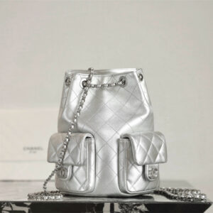 高仿Chanel*25C系列AS5310小羊皮雙肩袋銀色免檢版