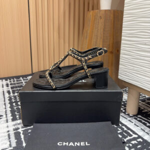 高仿Chanel*25C系列G36122X小羊皮中踭涼鞋黑色5CM免檢版