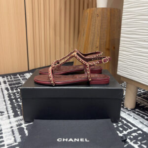 高仿Chanel*25C系列G46111A小羊皮平底涼鞋紅色免檢版