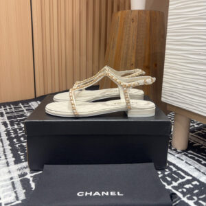 高仿Chanel*25C系列G46111C小羊皮平底涼鞋白色免檢版