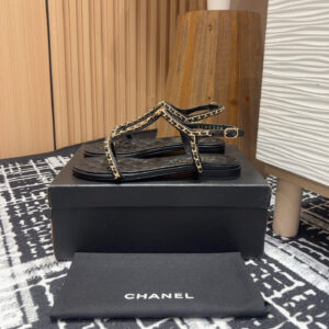 高仿Chanel*25C系列G46111X小羊皮平底涼鞋黑色免檢版