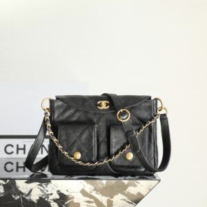 高仿Chanel*25P系列AS5385黑金郵差包小號免檢版