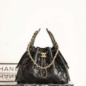 高仿Chanel*25P系列AS5293亮面牛皮單肩購物袋小號黑色免檢版