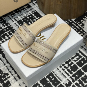 高仿Dior*D-Lane系列KCO205圓頭套腳拖鞋短踭米色免檢版