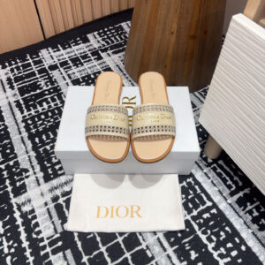高仿Dior*D-Lane系列KCO156圓頭套腳一字拖鞋米色免檢版