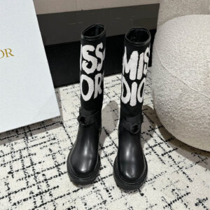 高仿Dior*D-Major系列KDI929塗鴉中筒靴黑色免檢版
