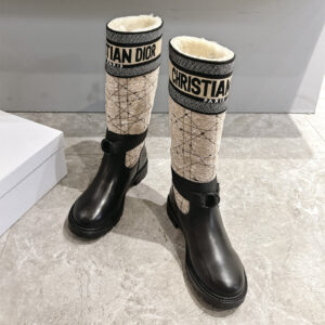 高仿Dior*D-Major系列KCI981圓頭馬丁中筒靴黑白拼色冬季免檢版