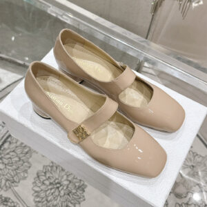 高仿Dior*Miss系列KDC270方頭粗跟單鞋4CM膚色漆皮免檢版