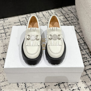 高仿Dior*Emblem系列KDB963女款樂福鞋白色免檢版