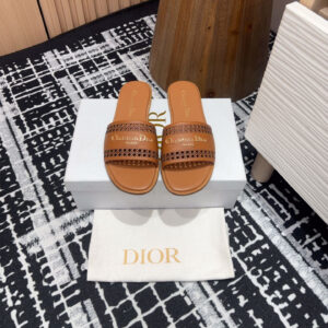 高仿Dior*D-Lane系列KCO157圓頭套腳一字拖鞋棕色免檢版