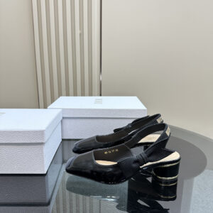 高仿Dior*Miss系列KAC260蝴蝶結粗跟高踭鞋4CM黑色漆皮免檢版