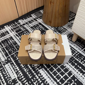 高仿Dior*D-Avenue系列KCO198圓頭塔扣一字拖鞋米色免檢版