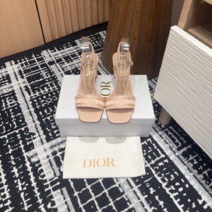 高仿Dior*Dway系列KDQ895一字高跟刺繡涼鞋裸色免檢版