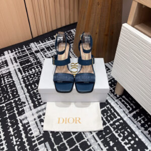 高仿Dior*Dway3系列KDO185高跟刺繡涼鞋藍色免檢版