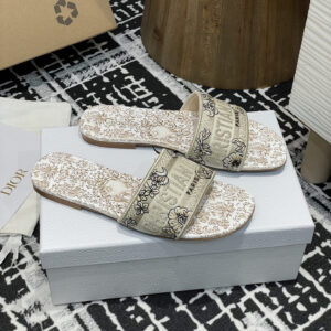 高仿Dior*Dway系列KCO211圓頭套腳拖鞋平底金色印花免檢版