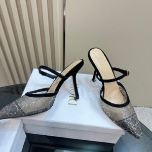 高仿Dior*Capture系列KCV297尖頭塔扣高踭鞋10CM黑色免檢版