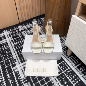 高仿Dior*Dway系列KDQ853一字高跟刺繡涼鞋金色免檢版