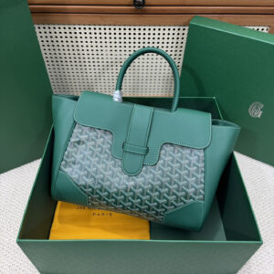 高仿Goyard*SAIGOC2手提托特包雙拼綠色大號免檢版