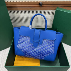 高仿Goyard*SAIGOC9手提托特包雙拼藍色大號免檢版