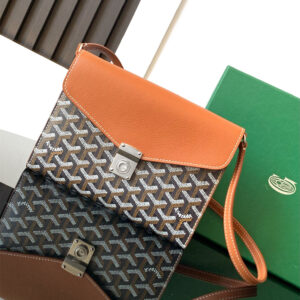 高仿Goyard*CHYPRE10帆布皮革信封袋男女同款棕色免檢版