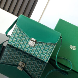 高仿Goyard*CHYPRE8帆布皮革信封袋男女同款綠色免檢版