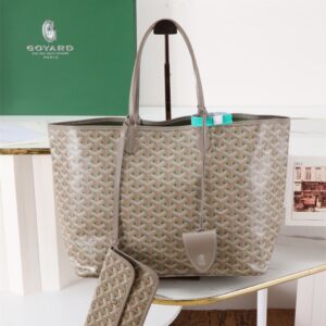 高仿Goyard*STLOUIP10滿印Tote手提袋咖綠免檢版小號