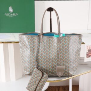高仿Goyard*STLOUIP11滿印Tote手提袋咖藍免檢版小號