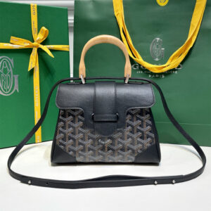 高仿Goyard*SAIGONM櫸木手柄單肩包黑色免檢版