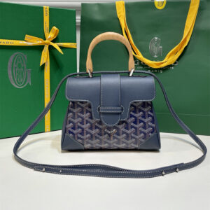 高仿Goyard*SAIGONP櫸木手柄單肩包深藍免檢版