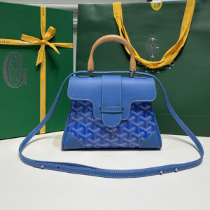 高仿Goyard*SAIGONG櫸木手柄單肩包藍色免檢版