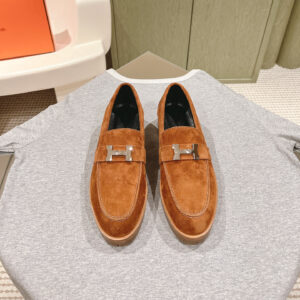 高仿Hermes*H222054ZA3羊京料樂福鞋棕色免檢版