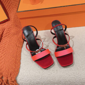 高仿Hermes*H232134Z75露趾細踭涼鞋酒紅9.5CM免檢版