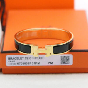 高仿Hermes*ClicH系列H700001F01鍍金琺瑯手鐲黑金色