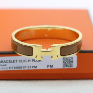 高仿Hermes*ClicH系列H700001F9X鍍金琺瑯手鐲青銅色
