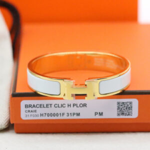 高仿Hermes*ClicH系列H700001F31鍍金琺瑯手鐲白色