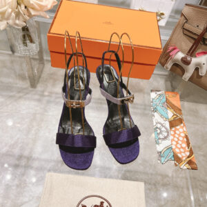 高仿Hermes*H232134ZFG露趾細踭涼鞋紫色9.5CM免檢版