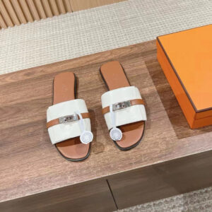 高仿Hermes*H231056ZF8經典一字拖鞋白色免檢版