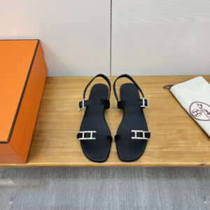 高仿Hermes*H211000Z02鑽扣輕便涼鞋黑色免檢版