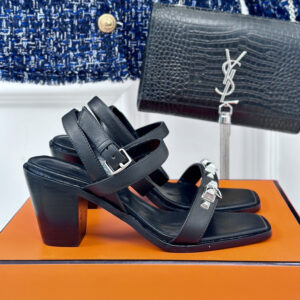 高仿Hermes*H241152Z02一字帶涼鞋黑色6.5CM免檢版