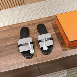 高仿Hermes*H241888ZH78經典一字拖鞋灰色免檢版