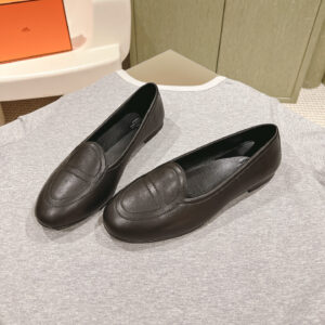 高仿Hermes*H242060Z02山羊皮套腳單鞋黑色免檢版