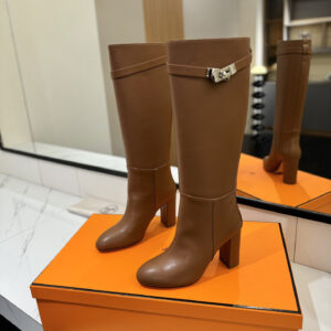 高仿Hermes*H202250ZA3小牛皮高筒靴棕色8.5CM免檢版