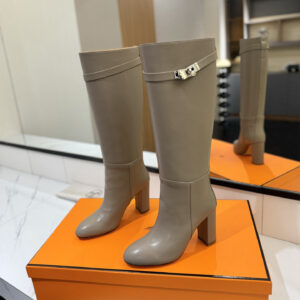 高仿Hermes*H192179ZE5小牛皮高筒靴沙色8.5CM免檢版