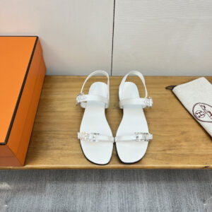 高仿Hermes*H211001Z90鑽扣輕便涼鞋白色免檢版