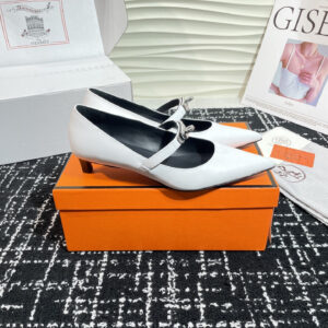 高仿Hermes*Kelly系列H251007Z01小牛皮高踭鞋白色4CM免檢版