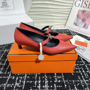 高仿Hermes*Kelly系列H251007Z06小牛皮高踭鞋紅色4CM免檢版