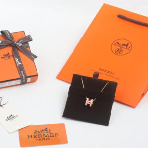 高仿Hermes*POPH系列H147992FO09玫瑰金吊墜頸鏈小號粉色