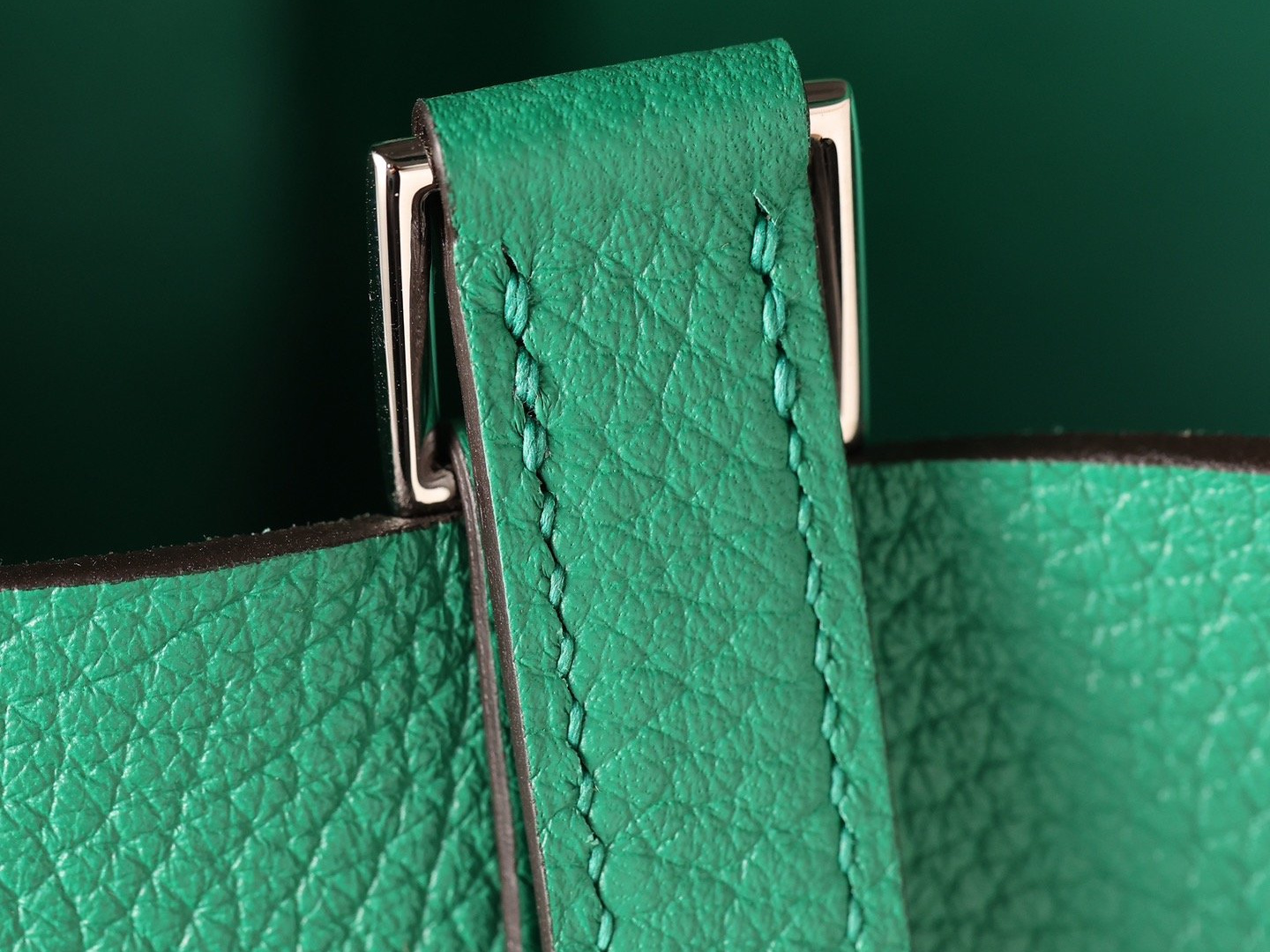 頂級原單Hermes高仿包包PicotinLock系列絲絨綠銀扣 - Image 12